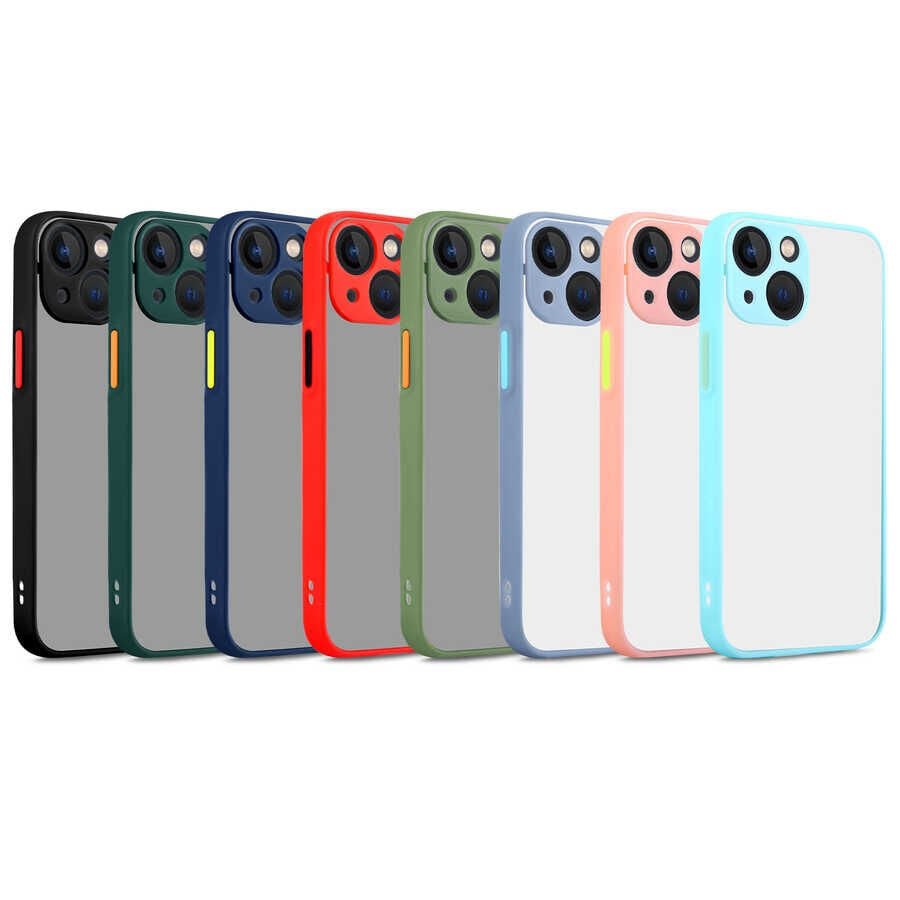 Apple  iPhone 13 Mini Kılıf Mat Kamera Korumalı Renkli Tuşlu Sert Silikon Kapak (HUX) Koyu Yeşil