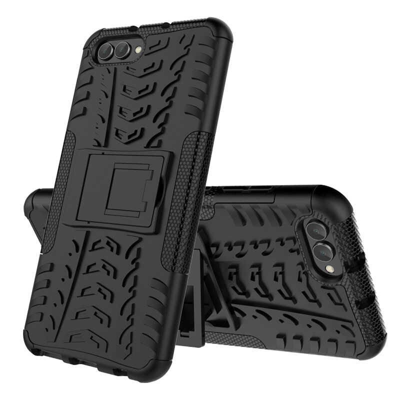 Huawei Honor 10 Kılıf Standlı Korunaklı Silikon Kapak (hibrit) Siyah