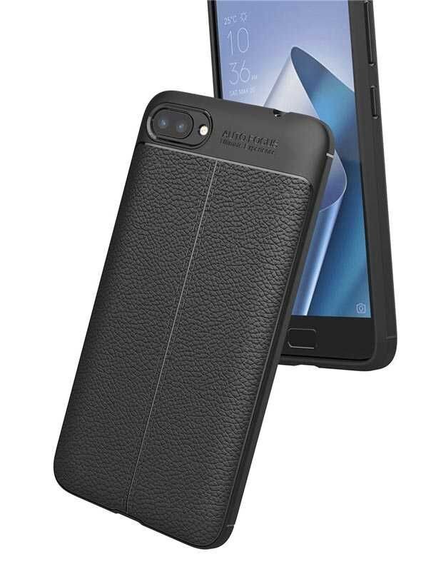 Asus Zenfone 4 Max ZC554KL Kılıf Deri Görünümlü Renk Atmayan Dayanaklı Silikon Kapak (NİSS) Siyah