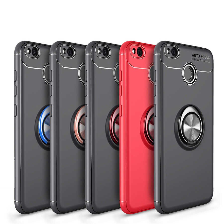 Xiaomi Redmi 4x Kılıf Kamera Çıkıntılı Renkli Yüzüklü Standlı Mıknatıslı Kapak (RAVEL) Siyah-Rose Gold