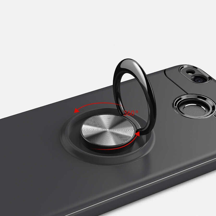 Xiaomi Redmi 4x Kılıf Kamera Çıkıntılı Renkli Yüzüklü Standlı Mıknatıslı Kapak (RAVEL) Siyah-Rose Gold