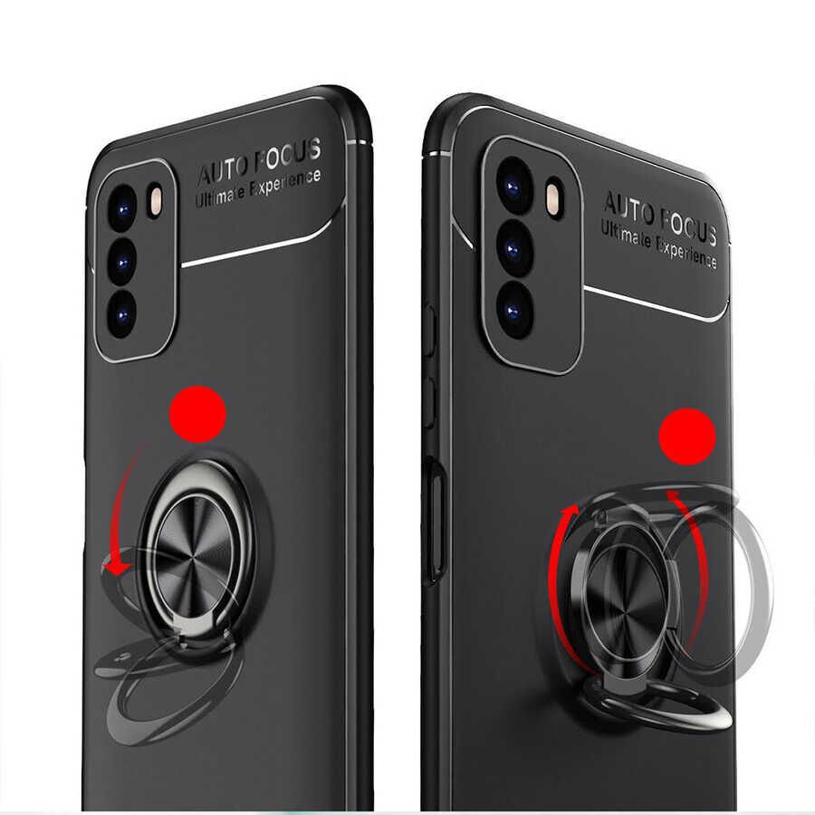 Xiaomi Poco M3 Kılıf Kamera Çıkıntılı Renkli Yüzüklü Standlı Mıknatıslı Kapak (RAVEL) Siyah