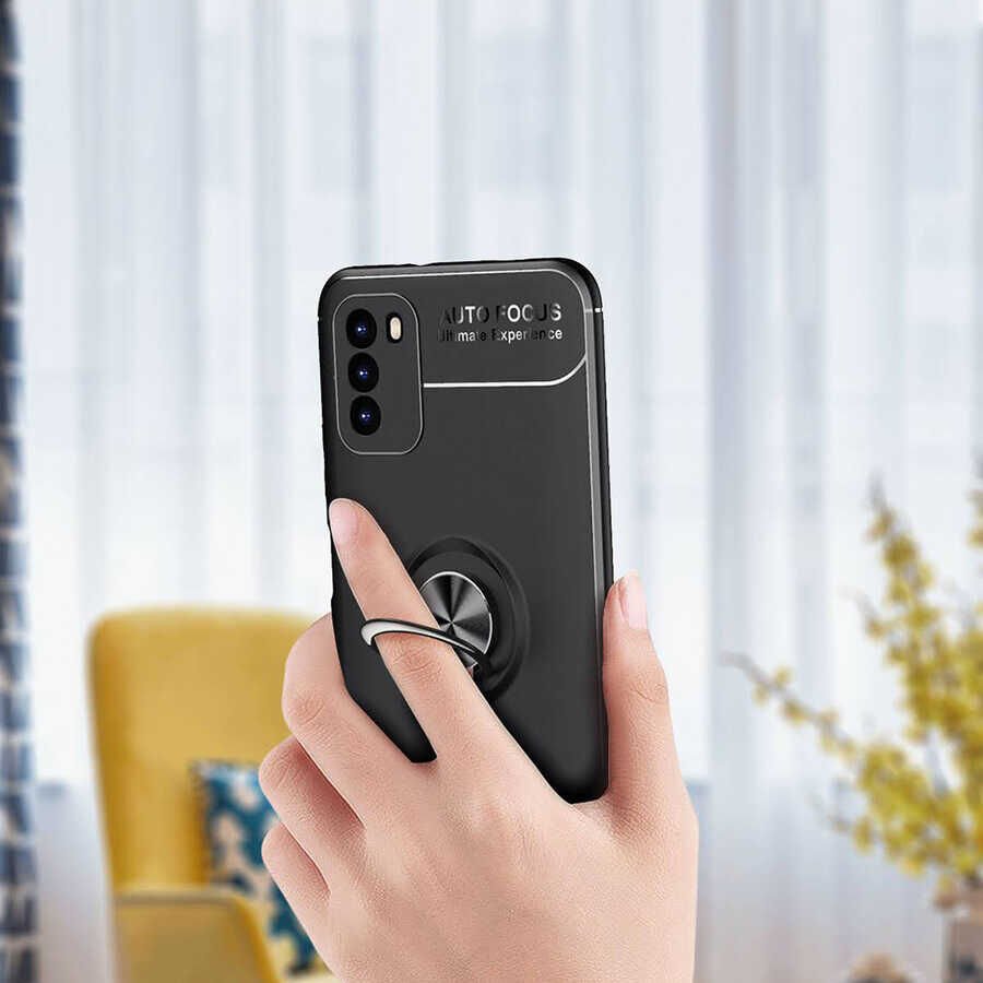 Xiaomi Poco M3 Kılıf Kamera Çıkıntılı Renkli Yüzüklü Standlı Mıknatıslı Kapak (RAVEL) Kırmızı