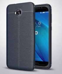 Asus Zenfone 4 Selfie ZD553KL  Kılıf Deri Görünümlü Renk Atmayan Dayanaklı Silikon Kapak (NİSS) Lacivert