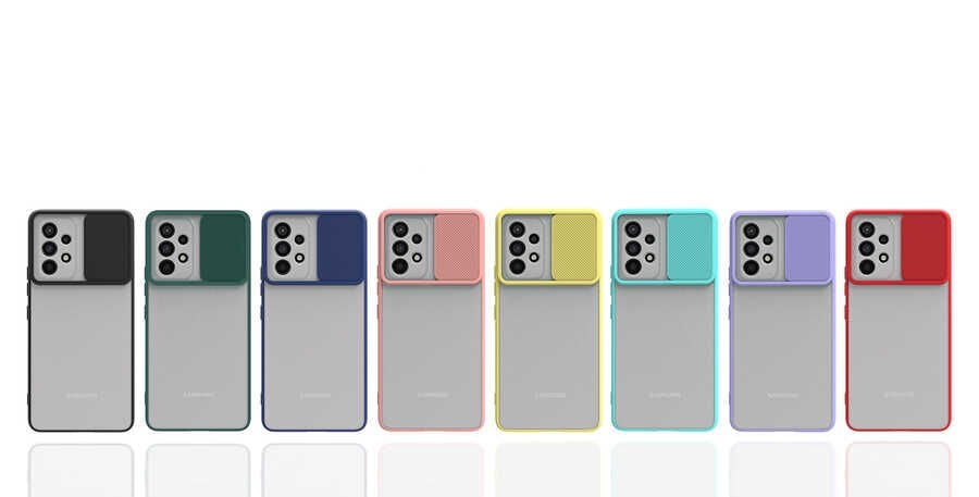 Samsung Galaxy A23 Kılıf Slayt Sürgülü Kamera Korumalı Renkli Silikon Kapak Lacivert