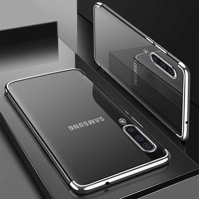Samsung Galaxy A30S Kılıf Dört Köşe Renkli Lazer Şeffaf Silikon Kapak (GLİTTER) Siyah