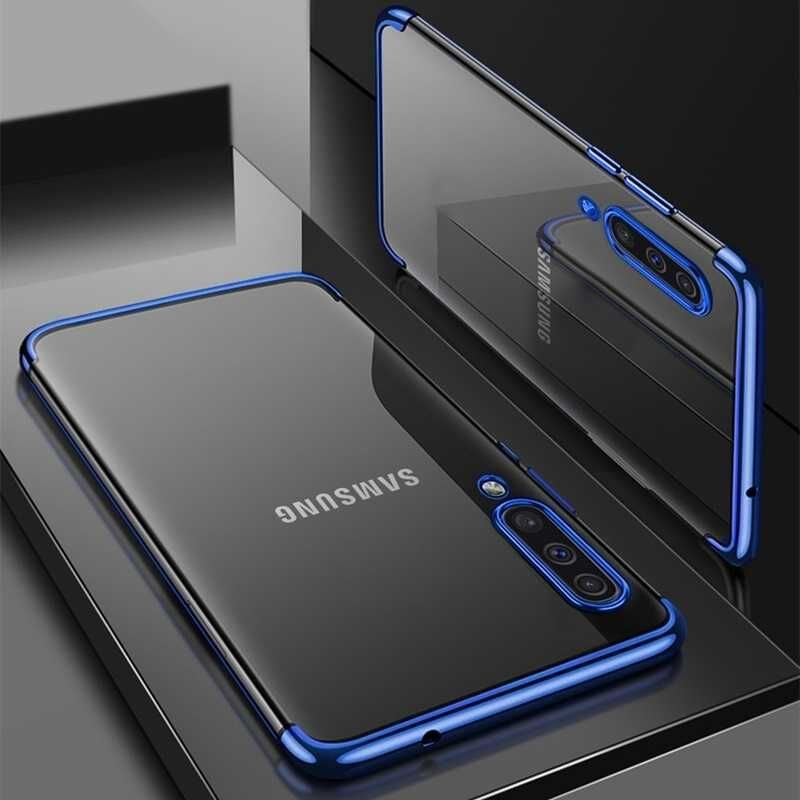 Samsung Galaxy A30S Kılıf Dört Köşe Renkli Lazer Şeffaf Silikon Kapak (GLİTTER) Siyah