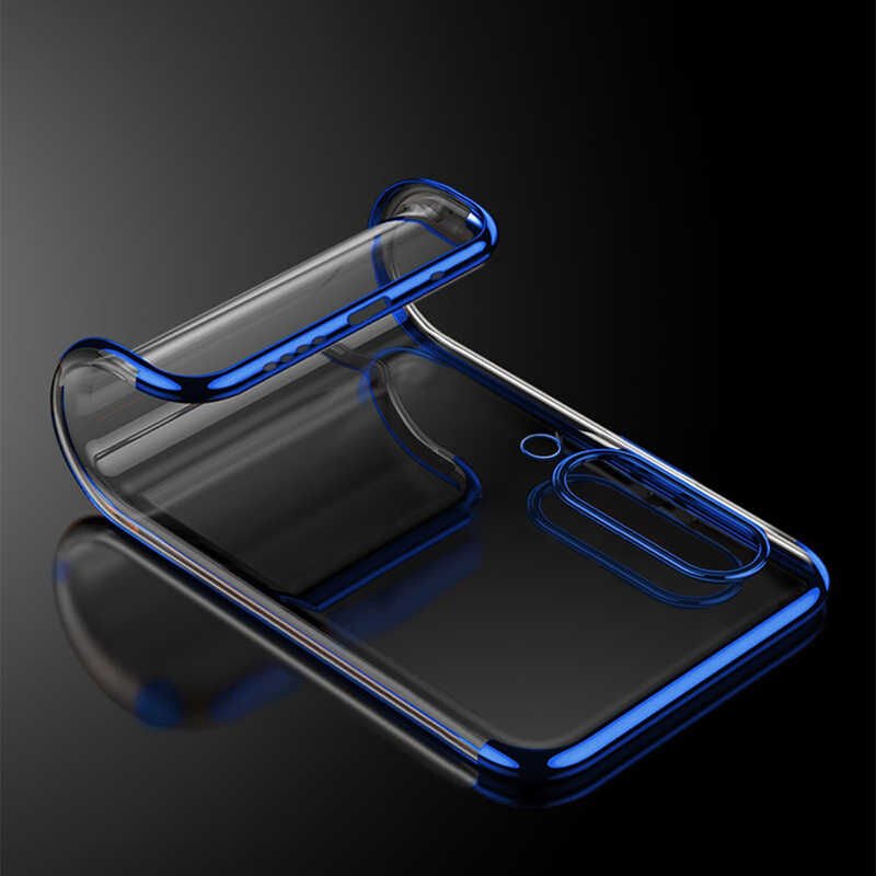 Samsung Galaxy A30S Kılıf Dört Köşe Renkli Lazer Şeffaf Silikon Kapak (GLİTTER) Siyah