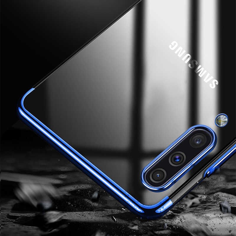 Samsung Galaxy A30S Kılıf Dört Köşe Renkli Lazer Şeffaf Silikon Kapak (GLİTTER) Siyah
