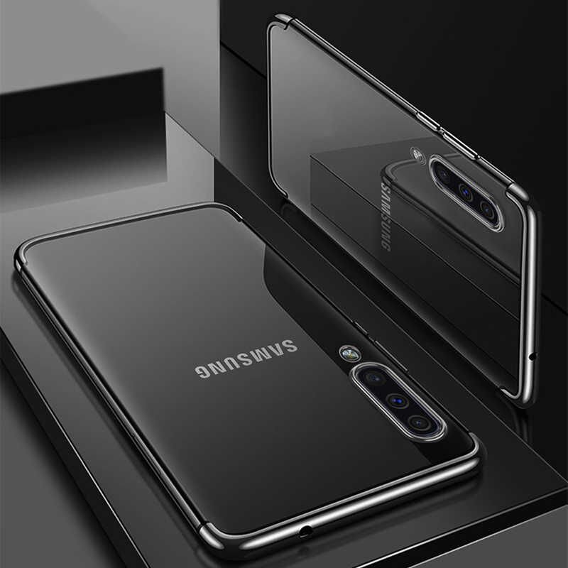 Samsung Galaxy A30S Kılıf Dört Köşe Renkli Lazer Şeffaf Silikon Kapak (GLİTTER) Siyah