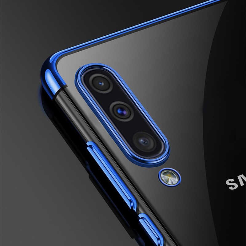Samsung Galaxy A30S Kılıf Dört Köşe Renkli Lazer Şeffaf Silikon Kapak (GLİTTER) Gri