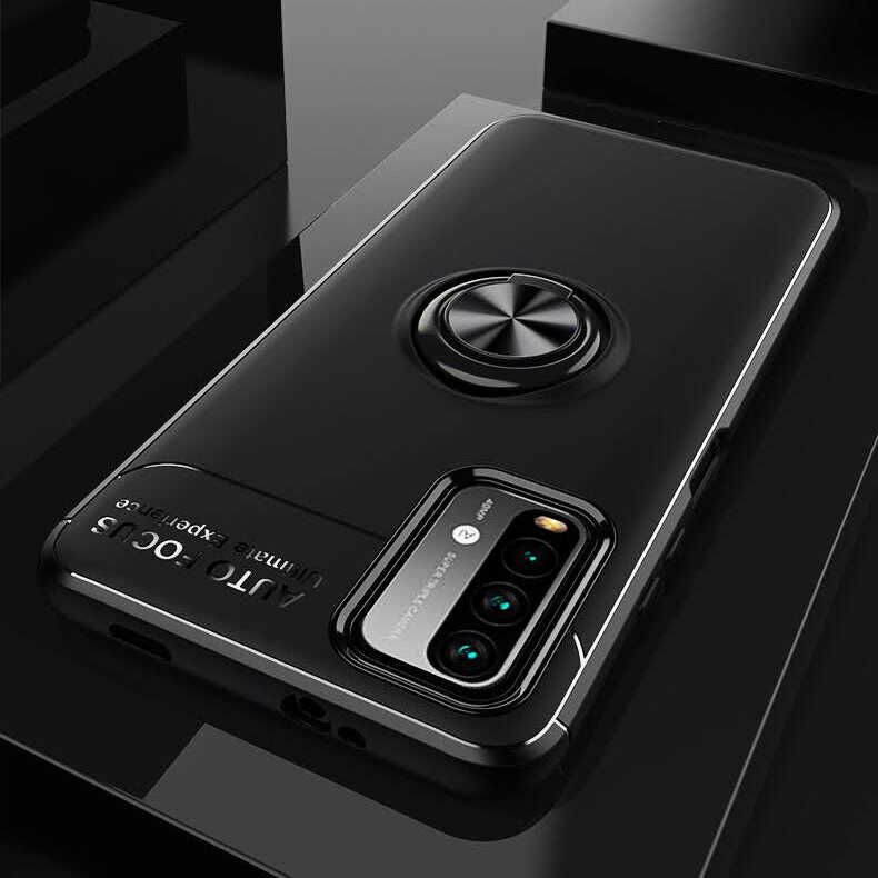 Xiaomi Redmi Note 9 4G Kılıf Kamera Çıkıntılı Renkli Yüzüklü Standlı Mıknatıslı Kapak (RAVEL) Siyah