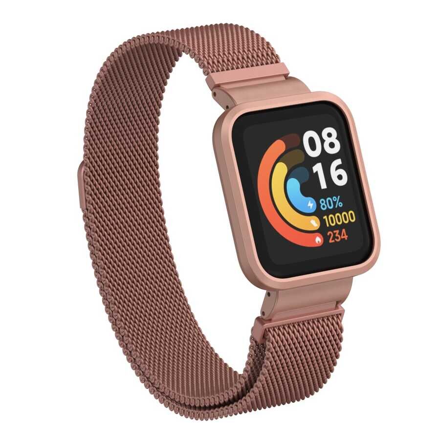 Xiaomi Redmi Watch (Mi Watch Lite) Mıknatıslı Metal Kordon Örgülü Tasarım (KRD-58) Pembe