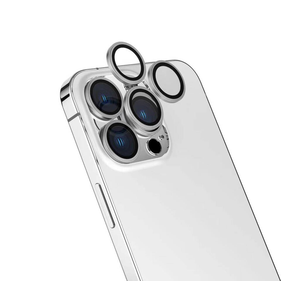Apple iPhone 16 Pro Max Kamera Lens Koruyucu Kolay Takma Aparatlı Ultra Korumalı (CL-15) Gümüş