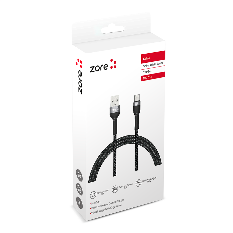Shira Serisi Type-c Usb Kablo 1 Metre Siyah