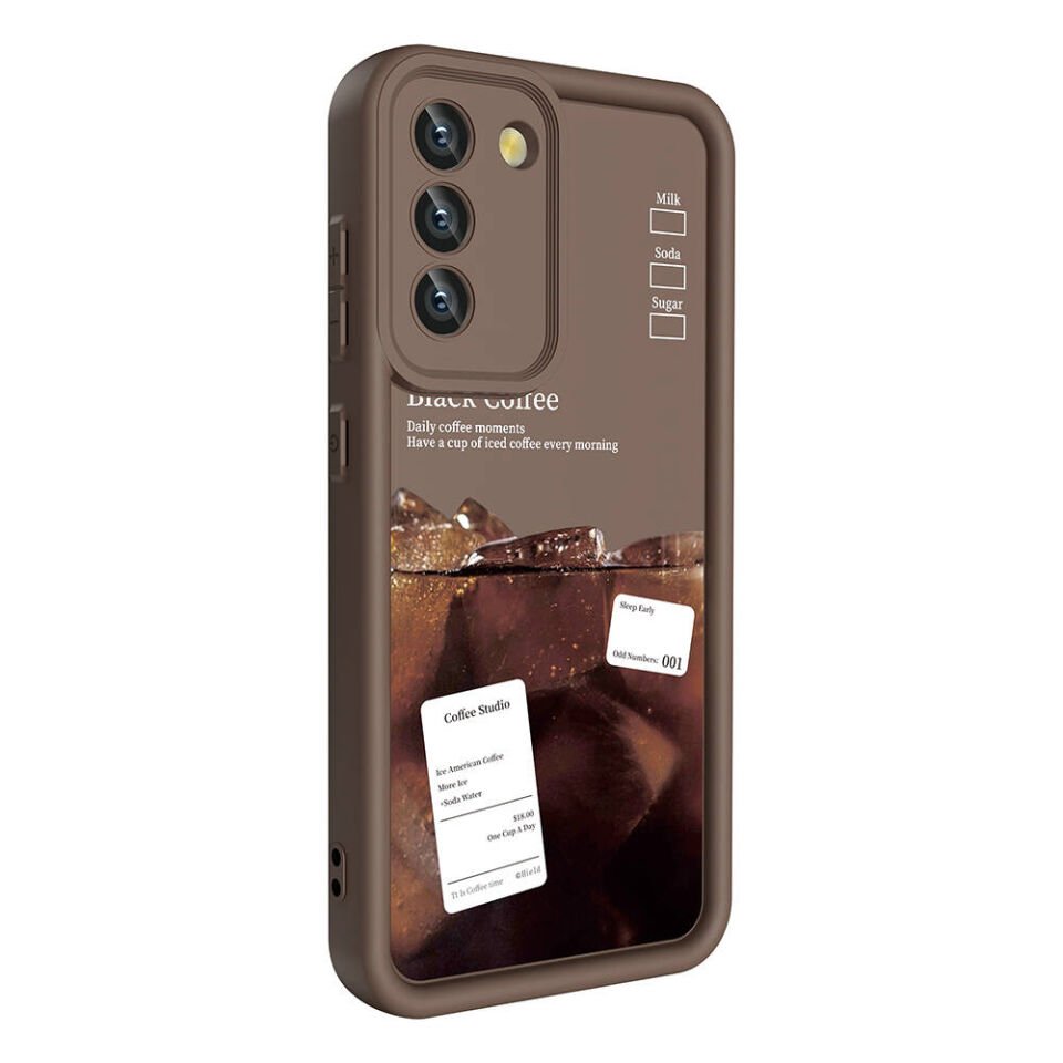 Samsung Galaxy S21 FE Kılıf Kamera Korumalı Baskılı Arka Yüzey Kapak (Klas) Koyu Kahve