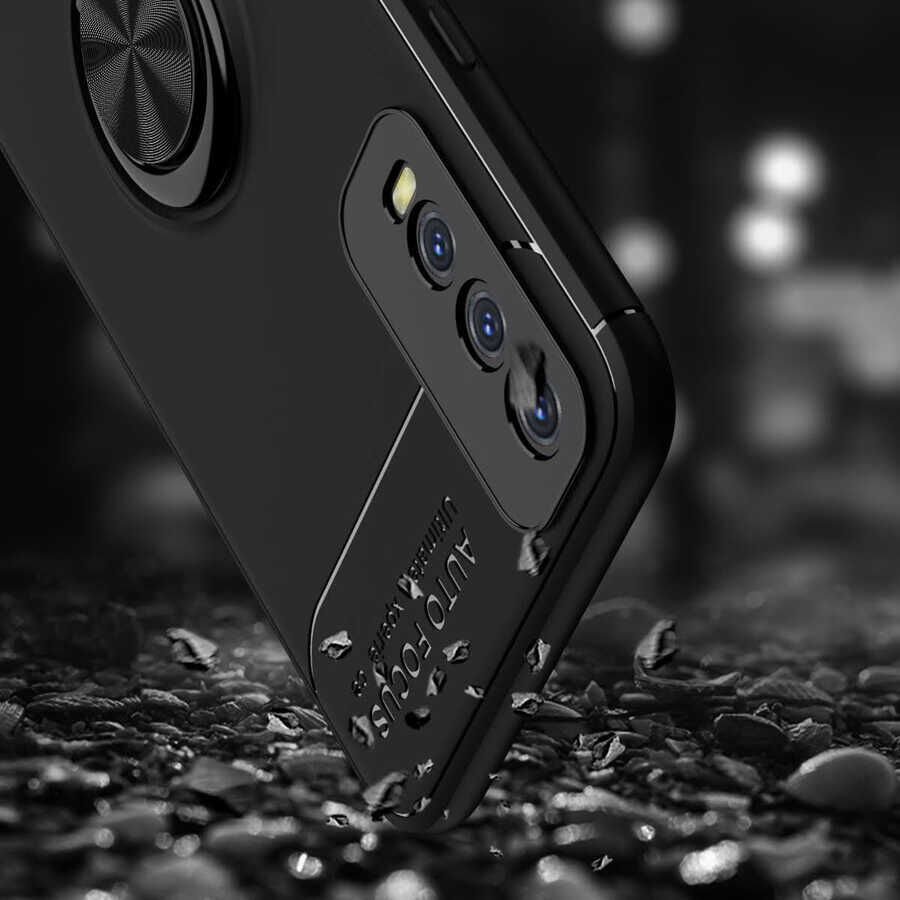 Vivo Y11S Kılıf Kamera Çıkıntılı Renkli Yüzüklü Standlı Mıknatıslı Kapak (RAVEL) Mavi