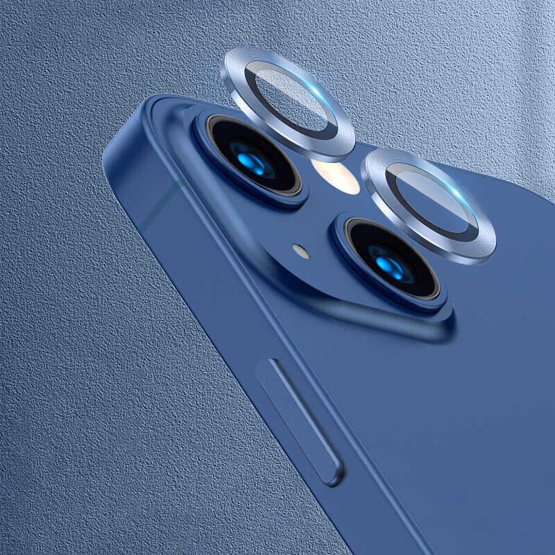 Apple iPhone 13 Kamera Lens Koruyucu Renkli Tasarım Kolay Takma Aparatlı (CL-07) Mavi