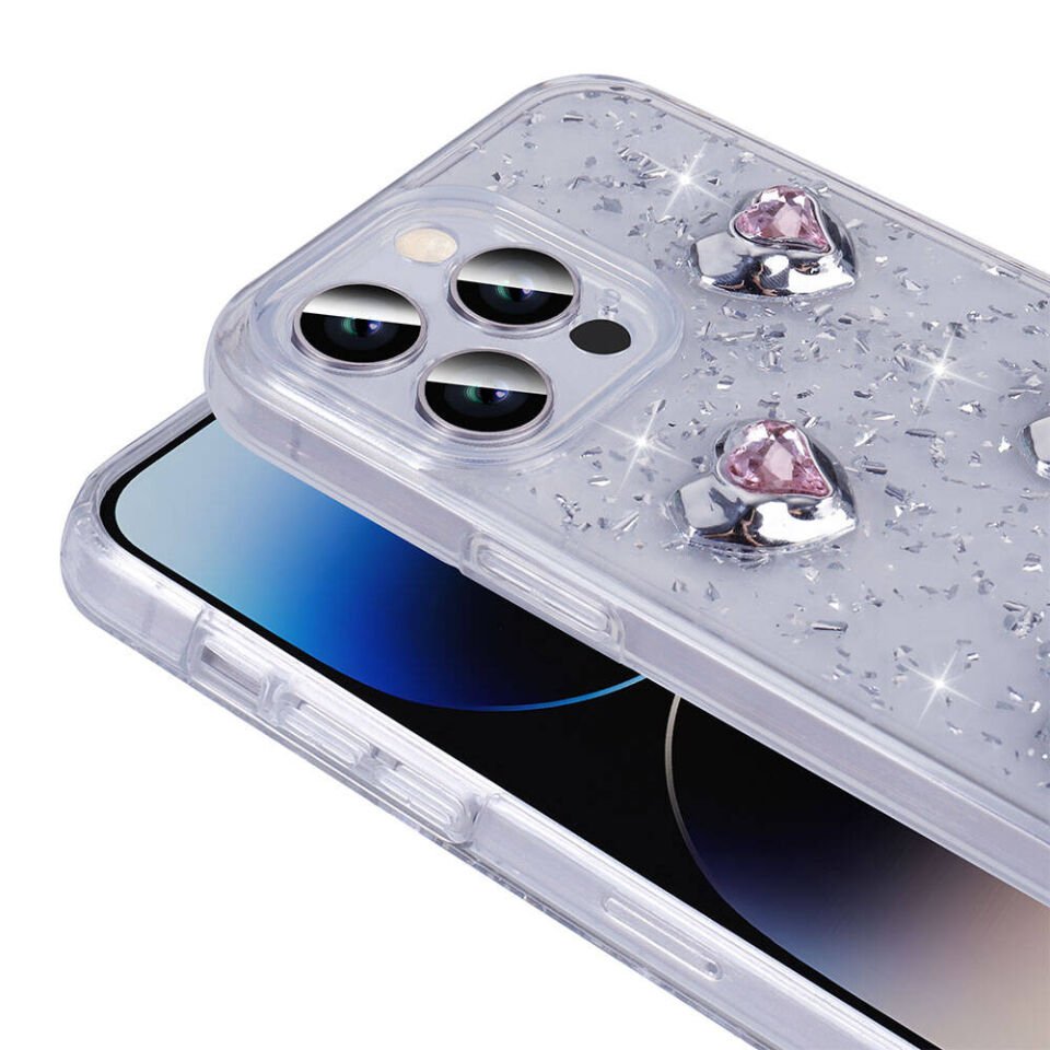 Apple iPhone 14 Pro Max Kılıf Airbagli Simli Arka Yüzey HEPTEKİLETİŞİM Işıltı Silikon Kapak