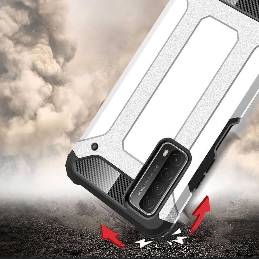 Huawei P Smart 2021 Kılıf Armor Köşe Korumalı Çift Katman Tank Zırh Kapak (CRASH) Kırmızı