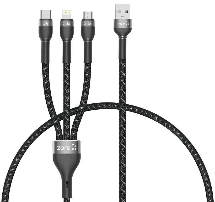 Shira Serisi 3 in 1 USB Kablo 30cm Siyah