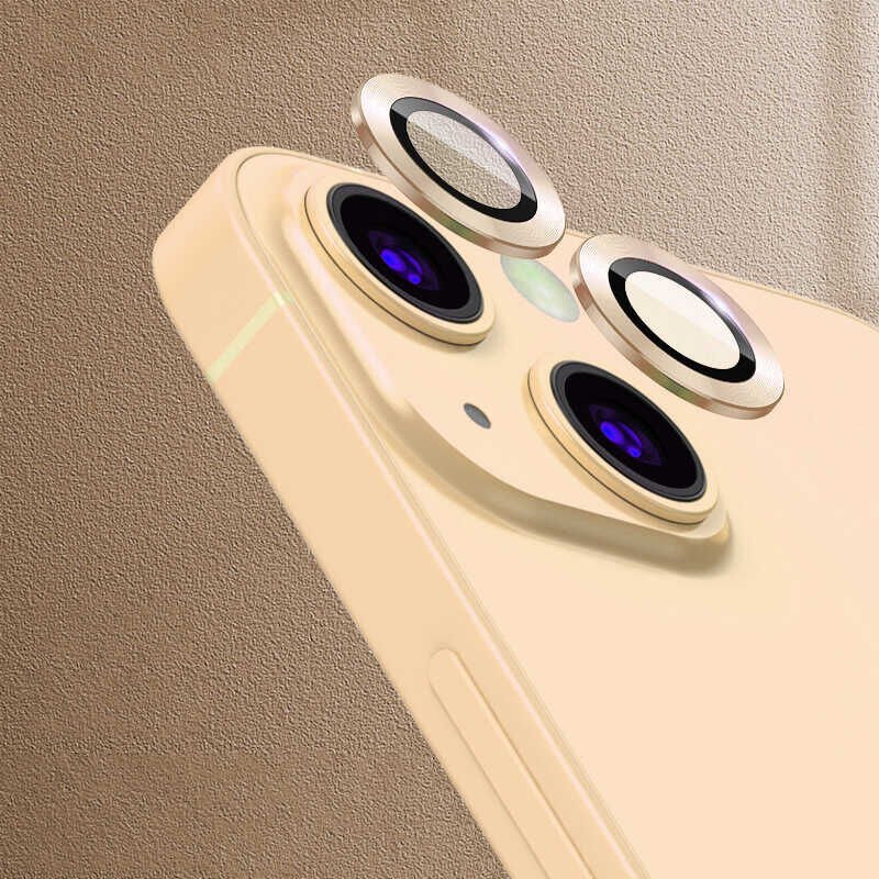 Apple iPhone 13 Kamera Lens Koruyucu Renkli Tasarım Kolay Takma Aparatlı (CL-07) Gold
