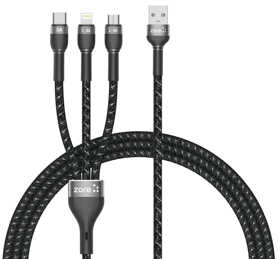 Shira Serisi 3 in 1 USB Kablo 150cm Siyah