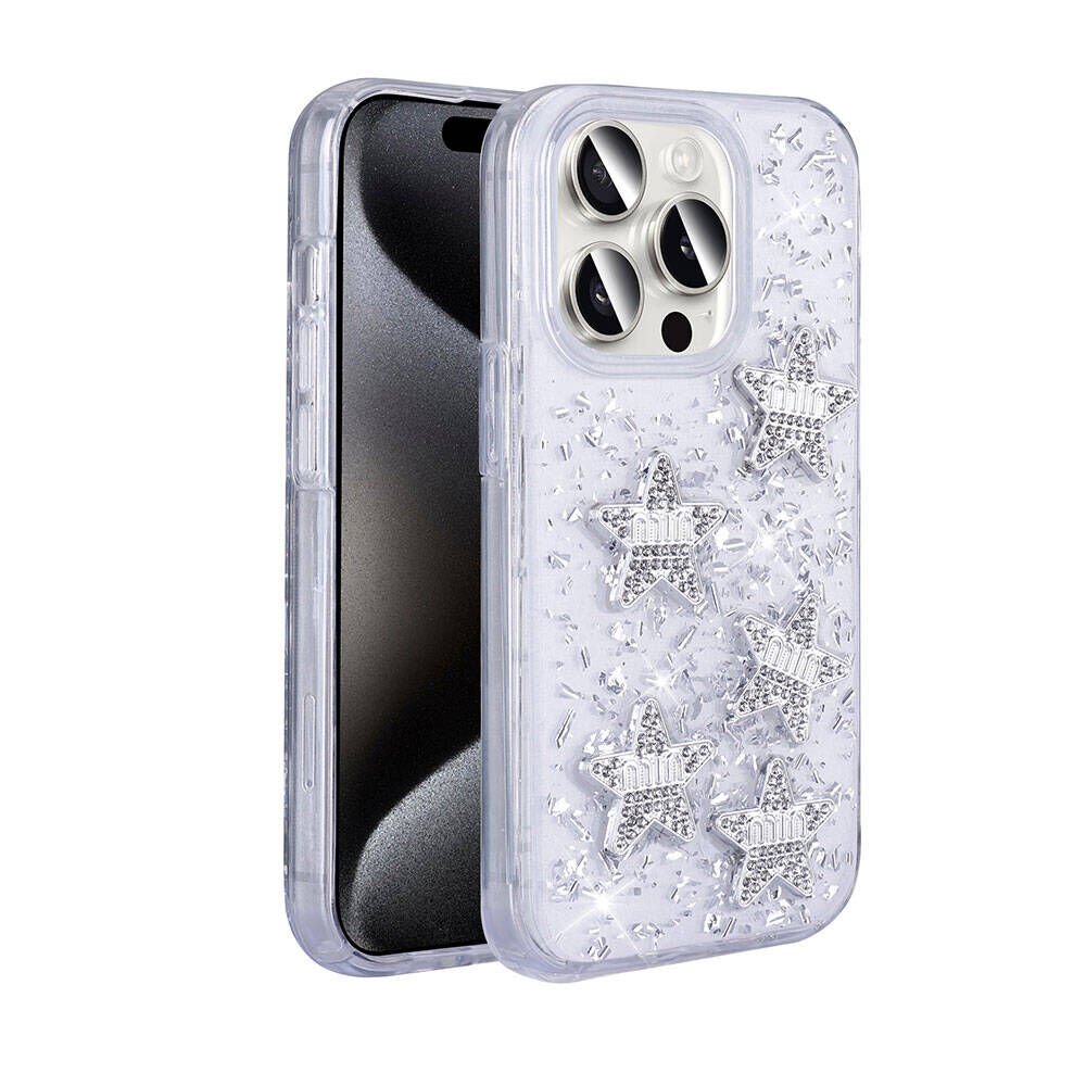 Apple iPhone 15 Pro Kılıf Airbagli Simli Arka Yüzey HEPTEKİLETİŞİM Işıltı Silikon Kapak