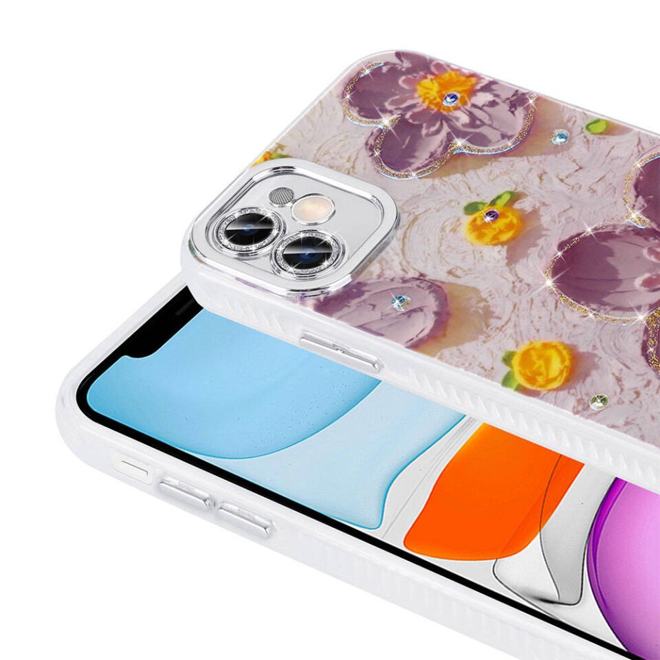 Apple iPhone 11 Kılıf Çiçek Desenli Parlak Taşlı Sert Silikon HEPTEKİLETİŞİM Garden Kapak