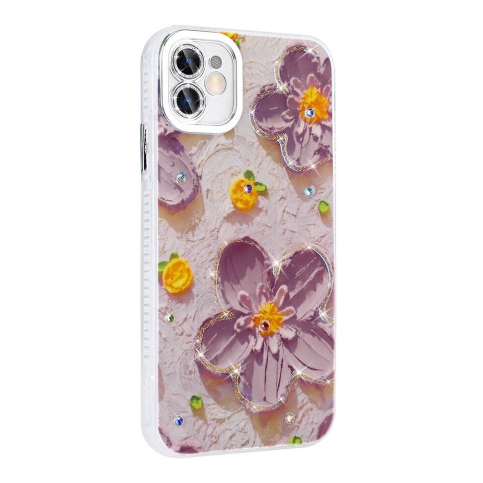 Apple iPhone 11 Kılıf Çiçek Desenli Parlak Taşlı Sert Silikon HEPTEKİLETİŞİM Garden Kapak