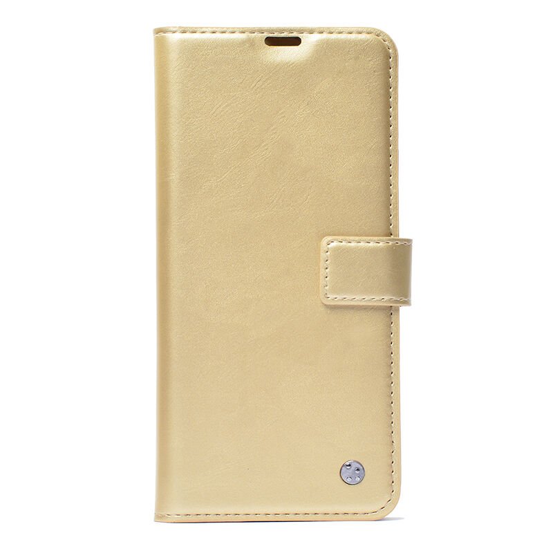 Tecno Camon 19 Neo Kılıf Pu Deri Kapaklı Standlı Kartlıklı Bölmeli Deluxe Cüzdan Gold