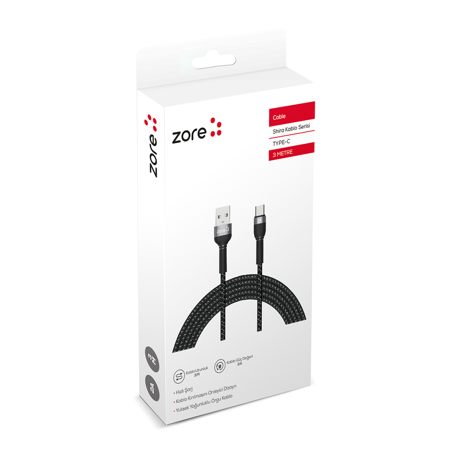 HEPTEKİLETİŞİM Shira Serisi Type-C USB Kablo 3m