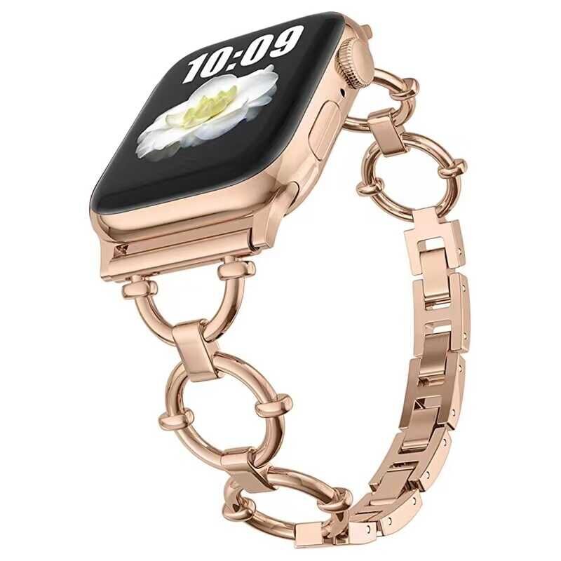 Apple Watch 2/3/4/5/6/7/8/se/nike 38mm 40mm 41mm Metal Kordon Tasarım (KRD-56) Rose Gold