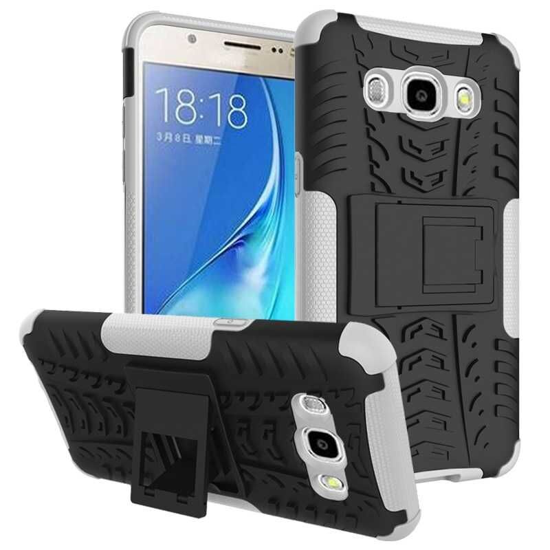 Samsung Galaxy J7 Kılıf Standlı Korunaklı Silikon Kapak (hibrit) Beyaz