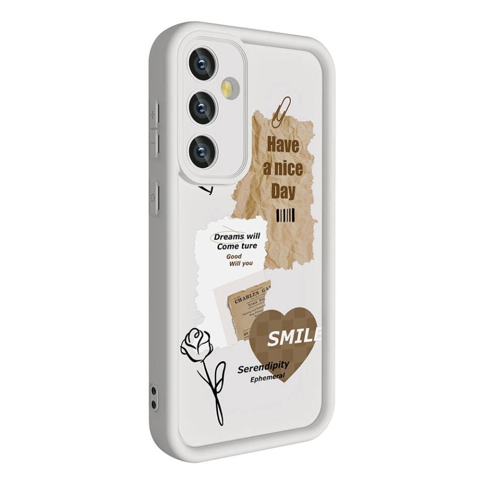 Samsung Galaxy S23 FE Kılıf Kamera Korumalı Baskılı Arka Yüzey Kapak (Klas) Beyaz