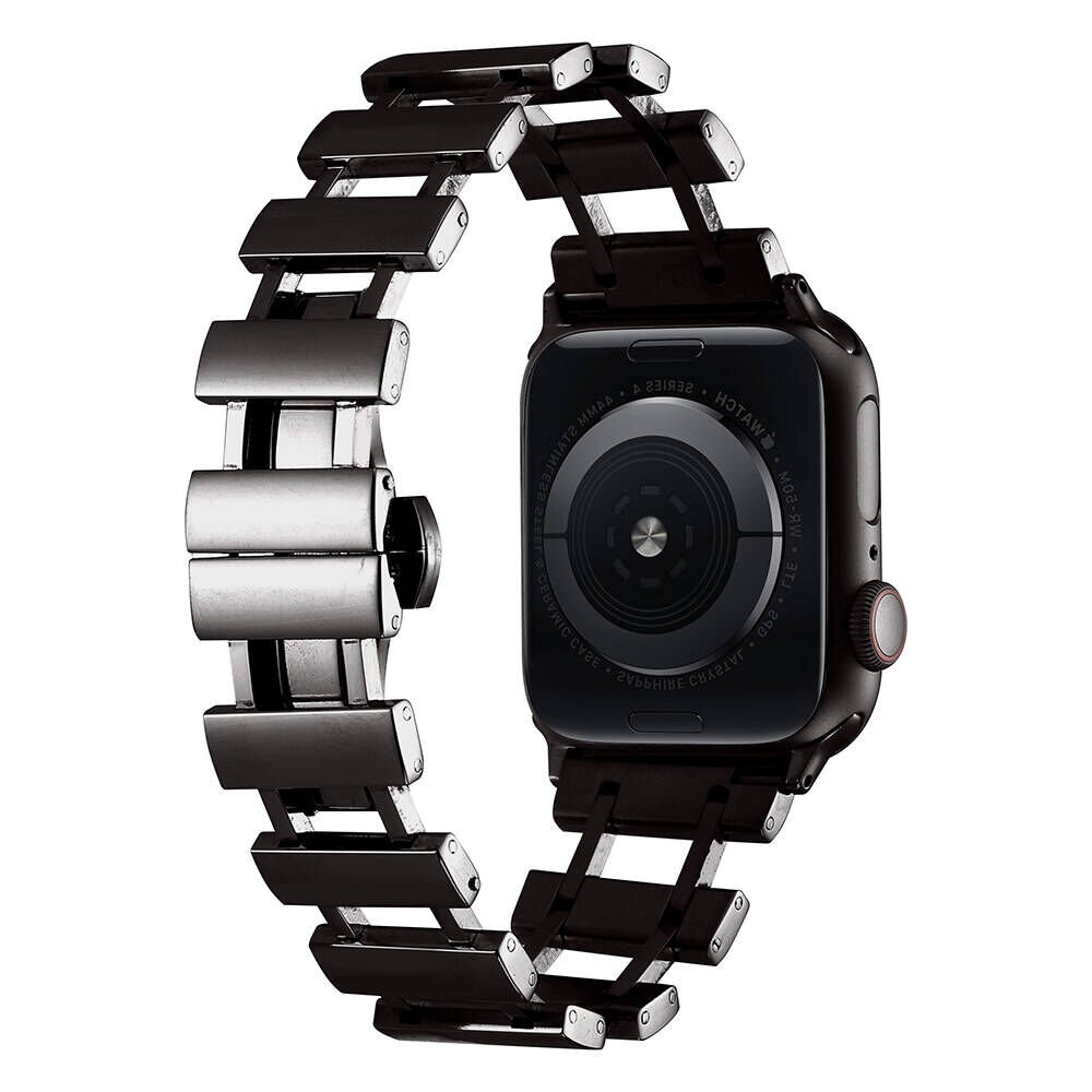 Apple Watch 2/3/4/5/6/7/8/9/se/nike 38mm 40mm 41mm Metal Kordon Tasarım (KRD-96) Siyah