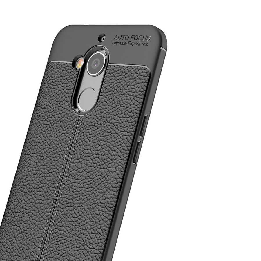 General Mobile 8 Kılıf Deri Görünümlü Renk Atmayan Dayanaklı Silikon Kapak (NİSS) Siyah