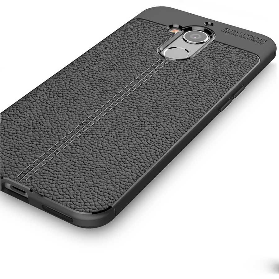 General Mobile 8 Kılıf Deri Görünümlü Renk Atmayan Dayanaklı Silikon Kapak (NİSS) Siyah
