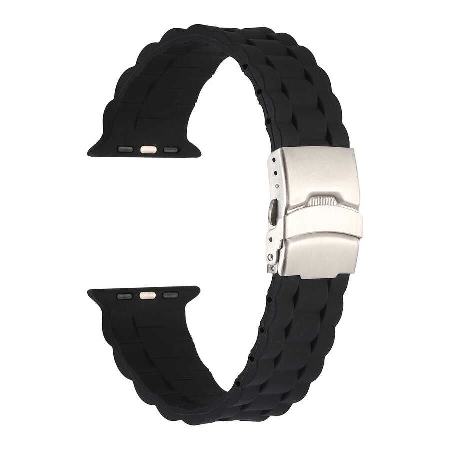 Apple Watch 2/3/4/5/6/7/8/se/ultra/nike 42mm 44mm 45mm 49mm Silikon Kordon Tasarım (KRD-72) Siyah