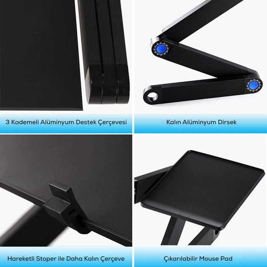 Çok Fonksiyonlu Katlanabilir Laptop Standı  3'lü Ayarlanabilir Ayak Tasarım  Siyah