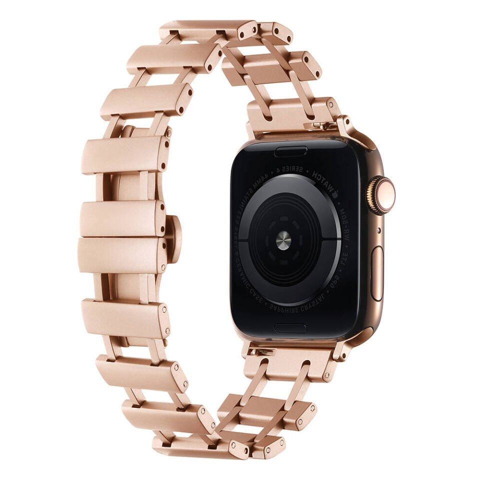 Apple Watch 2/3/4/5/6/7/8/9/se/nike 38mm 40mm 41mm Metal Kordon Tasarım (KRD-96) Rose Gold