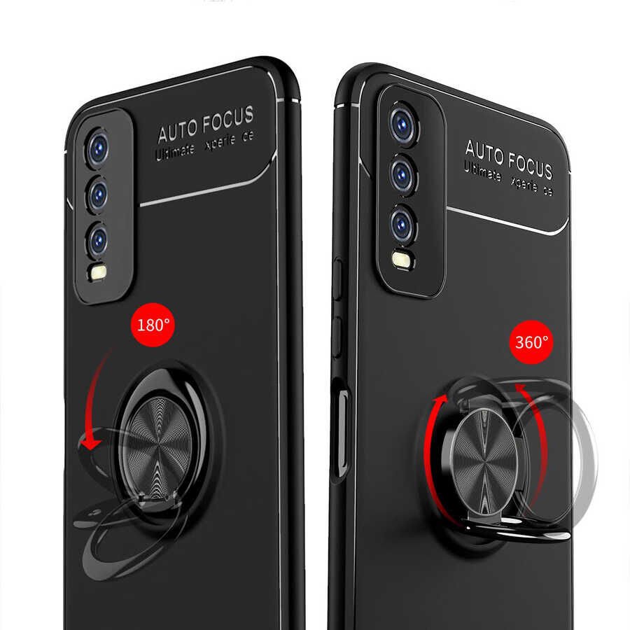 Vivo Y20S Kılıf Kamera Çıkıntılı Renkli Yüzüklü Standlı Mıknatıslı Kapak (RAVEL) Mavi