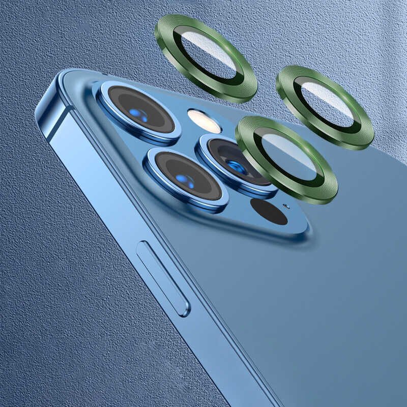 Apple iPhone 13 Pro Kamera Lens Koruyucu Renkli Tasarım Kolay Takma Aparatlı (CL-07) Koyu Yeşil