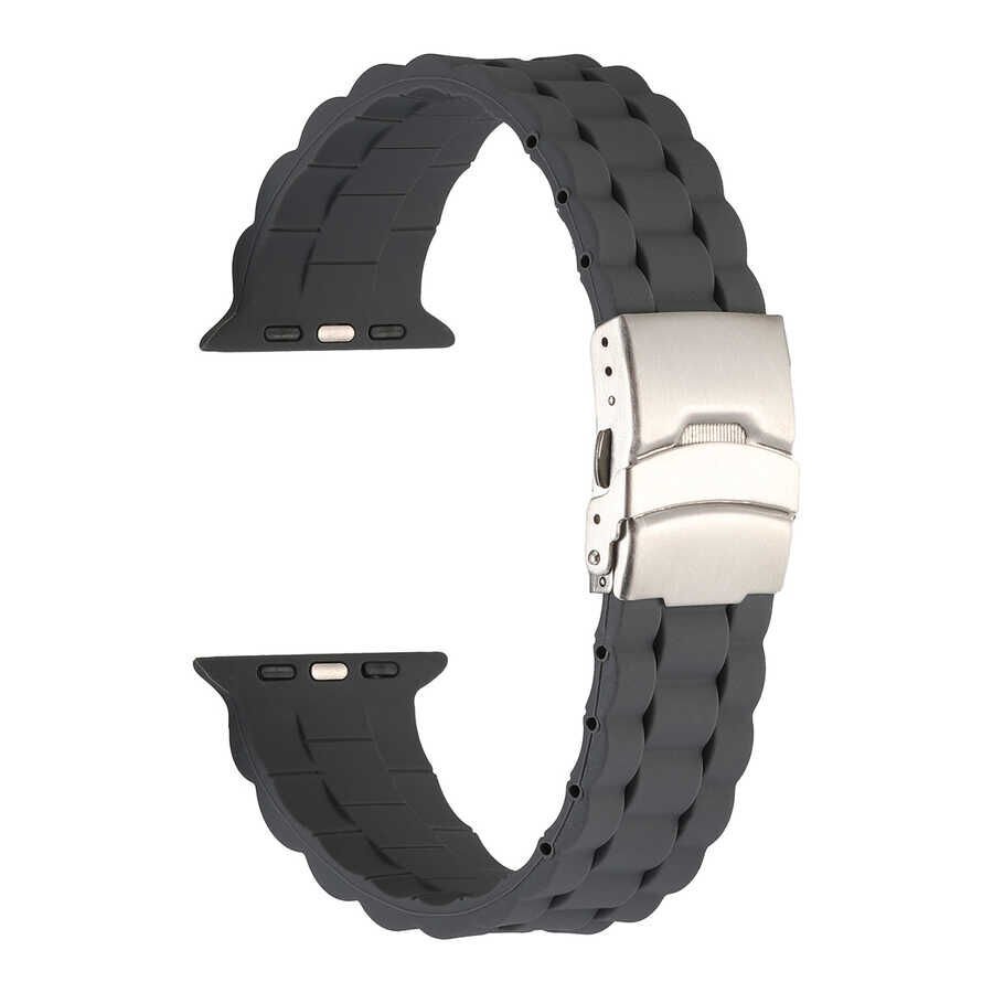 Apple Watch 2/3/4/5/6/7/8/se/ultra/nike 42mm 44mm 45mm 49mm Silikon Kordon Tasarım (KRD-72) Gri