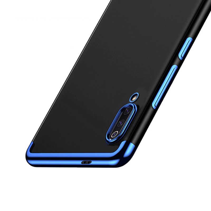 Xiaomi Mi 9 Lite Kılıf Dört Köşe Renkli Lazer Şeffaf Silikon Kapak (GLİTTER) Kırmızı