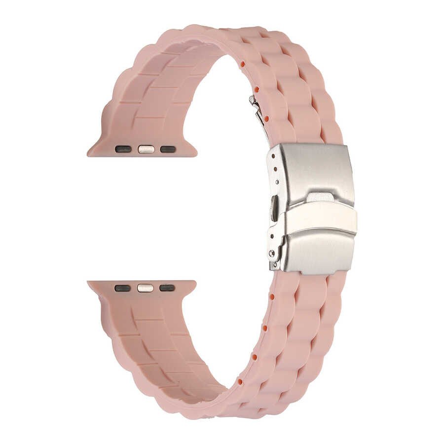 Apple Watch 2/3/4/5/6/7/8/se/ultra/nike 42mm 44mm 45mm 49mm Silikon Kordon Tasarım (KRD-72) Pembe