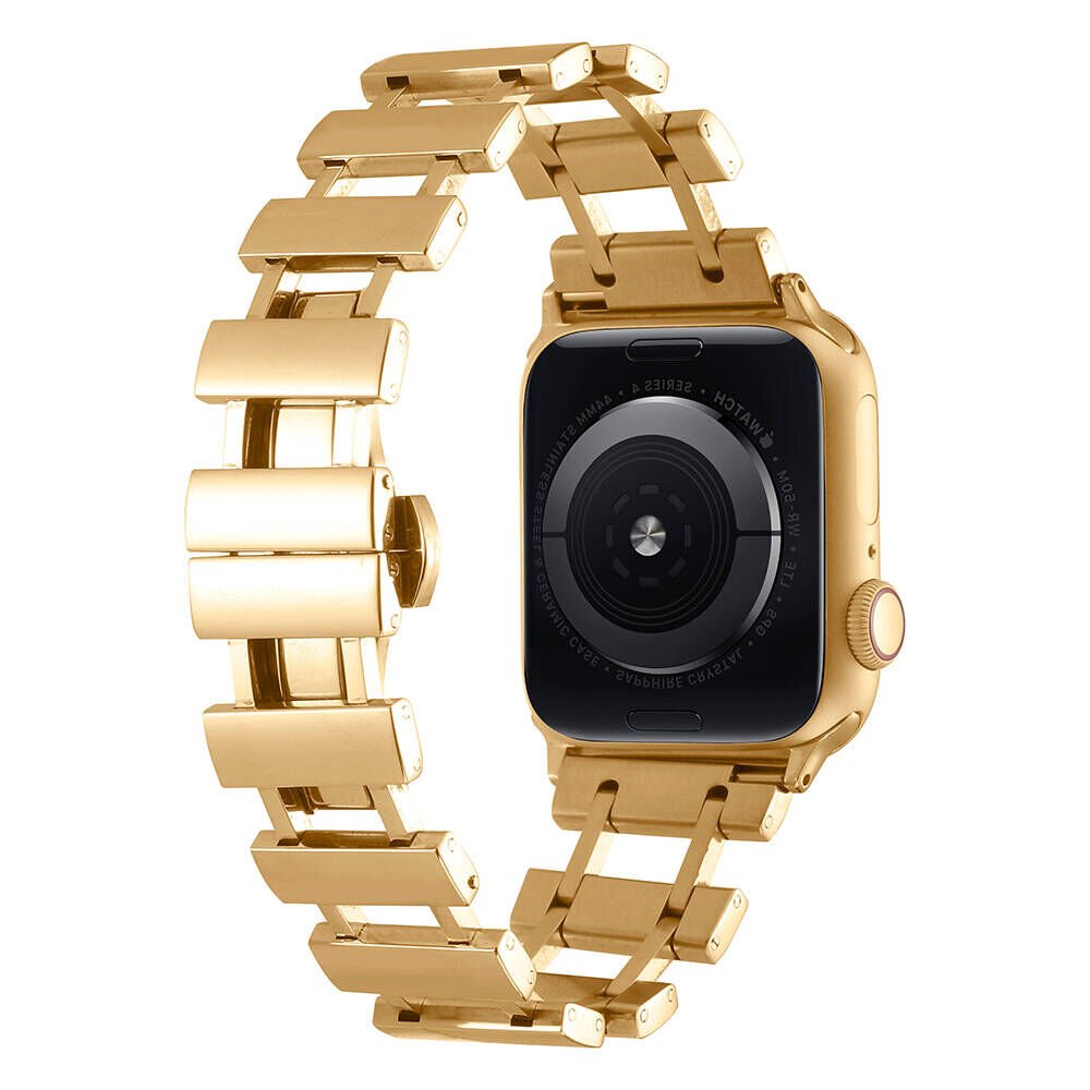 Apple Watch 2/3/4/5/6/7/8/9/se/ultra/nike 42mm 44mm 45mm 49mm Metal Kordon Tasarım (KRD-96) Gold