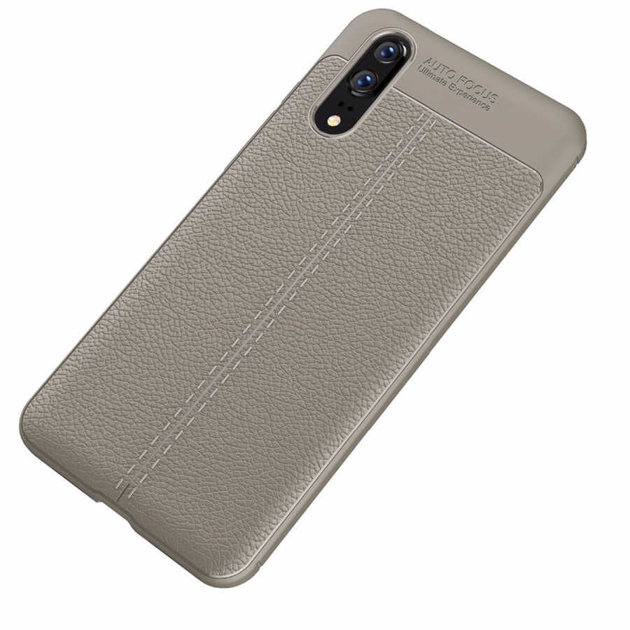 Huawei P20 Kılıf Deri Görünümlü Renk Atmayan Dayanaklı Silikon Kapak (NİSS) Lacivert
