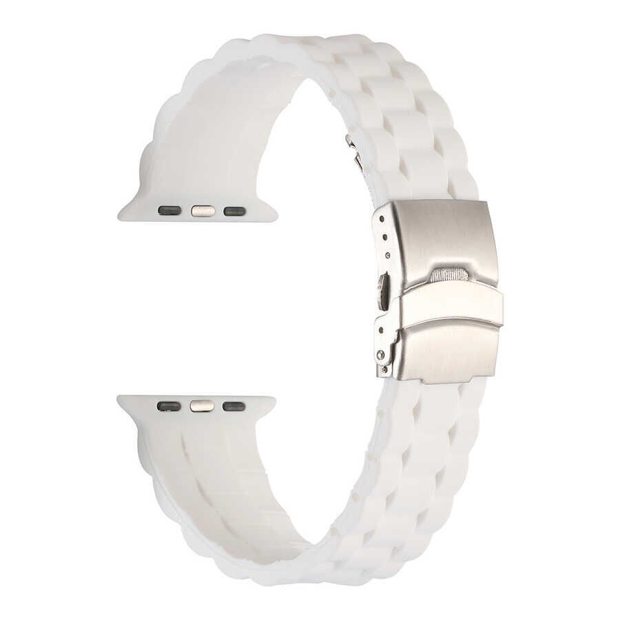 Apple Watch 2/3/4/5/6/7/8/se/ultra/nike 42mm 44mm 45mm 49mm Silikon Kordon Tasarım (KRD-72) Beyaz