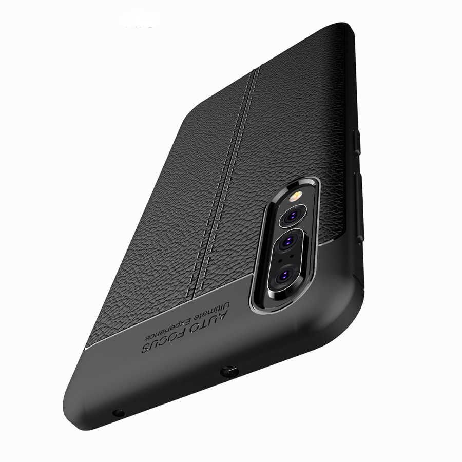 Huawei P20 Pro Kılıf Deri Görünümlü Renk Atmayan Dayanaklı Silikon Kapak (NİSS) Kırmızı